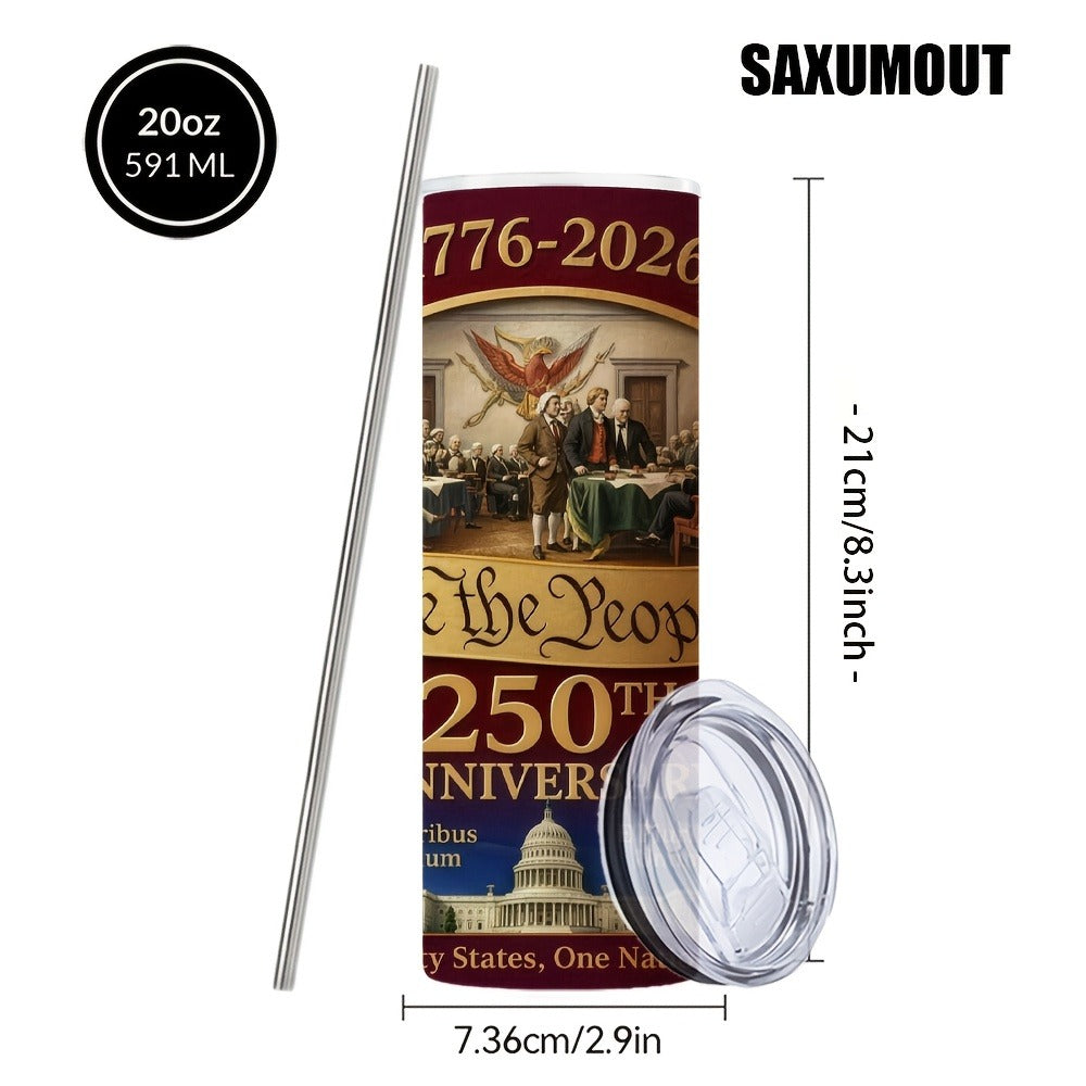 Travel Tumbler 20oz 250th Anniversary Whiskey Bottle Design Stainless Steel Insulated Cup with Lid & Straw Hot Cold Drinks Gift for Men Collectors Father's Day