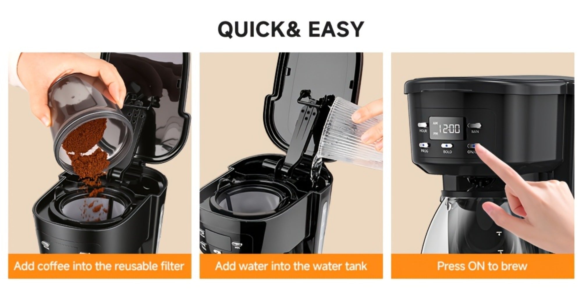 5-Cup Programmable Digital Coffee Maker ¨C Auto Brew, Sneak-A-Cup Anti-Drip, Washable Basket Filter, Keep-Hot Plate & Water Level Window, Drip Coffee Machine for Home & Office ¨C Black, White