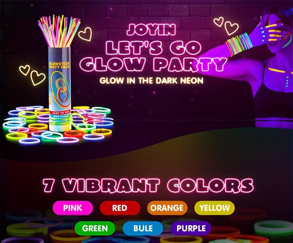 Glow Sticks Bulk 300 Pack 8 Inch Glow in the Dark Party Favors with Bracelet Connectors 7 Colors 6-Hour Glow for Halloween Christmas New Year Easter Birthday Pool Party Neon Party Supplies