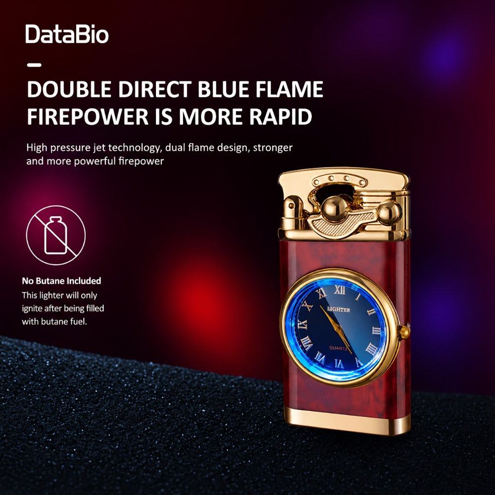 Vintage Rocker Butane Lighter Blue Double Flame Windproof - Multi-Function Dial, Adjustable Flame, Indoor & Outdoor | Gift for Dad & Boyfriend | Butane Not Included