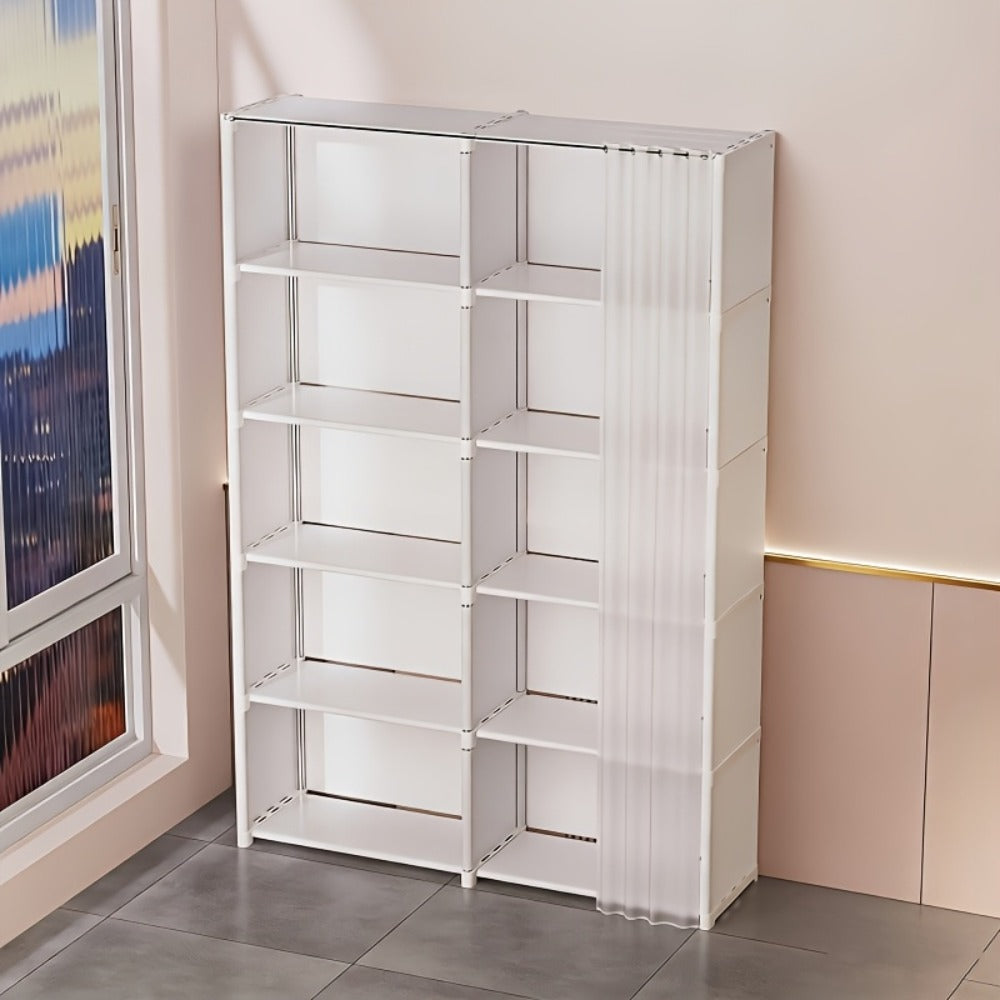 6-Tier Storage Rack Shelving Unit 15.75 Inch | Multi-Purpose Dust-Proof Organizer for Closet, Bedroom, Office & Dorm - Easy Assembly Clothing Bookshelf Utility Rack, Single & Double Row, Black & White