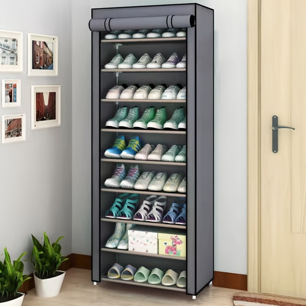 Shoe Storage Organizer 10 Tier Portable Stackable Shoe Rack with Nonwoven Fabric Cover for Closet Hallway Bedroom Entryway Grey