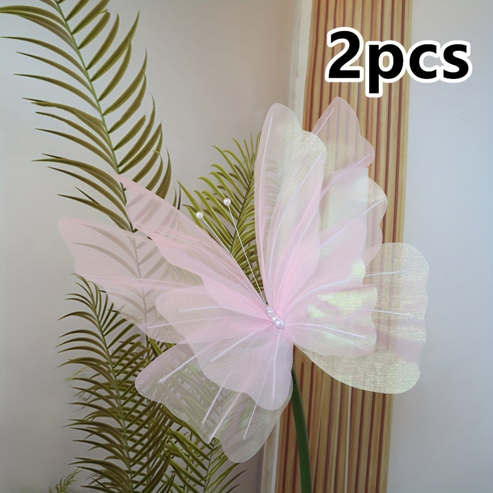 3D Artificial Butterfly Decorations 2pcs ¨C Realistic Featherless Fake Butterflies for Wedding, Home, Garden & Party Decor | No Electricity Required | All-Season Indoor Outdoor Holiday Accent