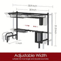 Over-the-Sink Dish Drying Rack Expandable 2-Tier 304 Stainless Steel Adjustable 30-34 Inch with Utensil Holder Knife Holder Cutting Board Holder and 5 Hooks for Kitchen