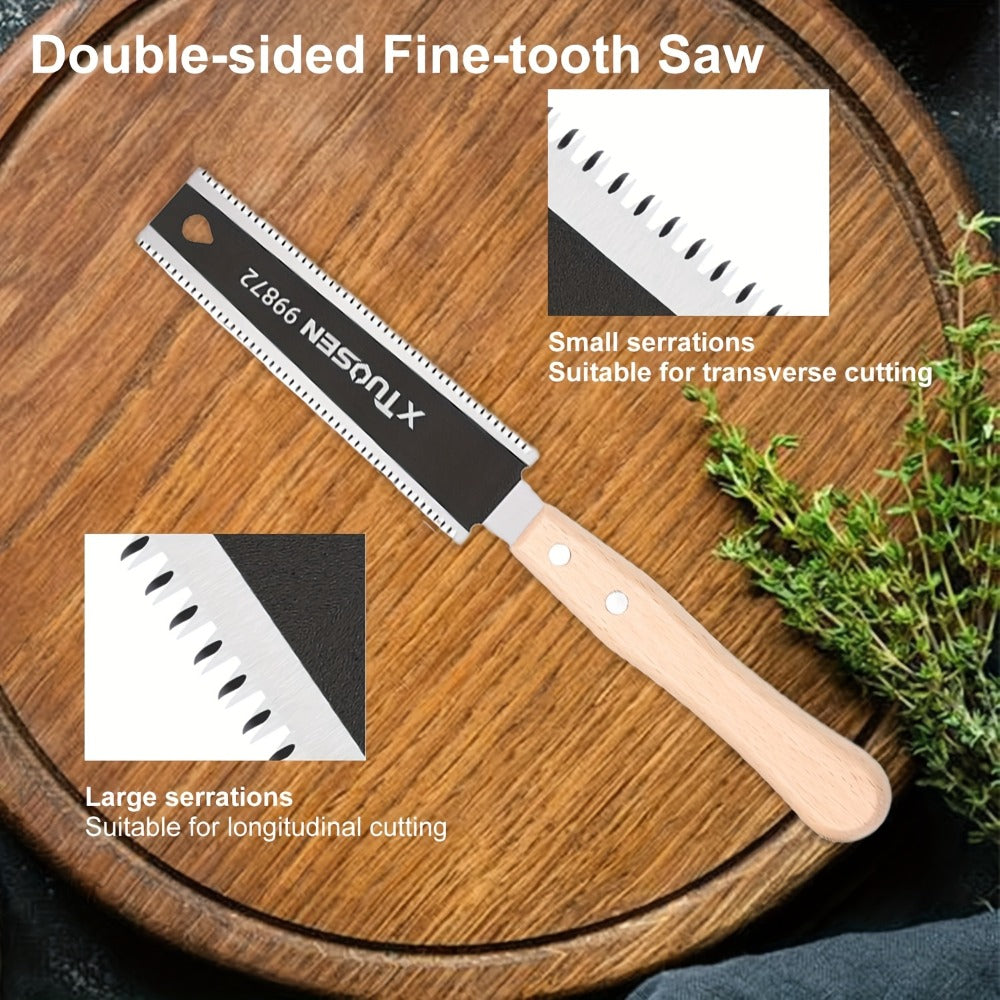 Japanese Pull Saw Set 3-Piece ¨C Double-Sided Fine Teeth Curved Hardwood Hand Saw for Woodworking, Trimming & Precision Cutting, Double-Edged Flush Cut Saw for Pros & DIYers