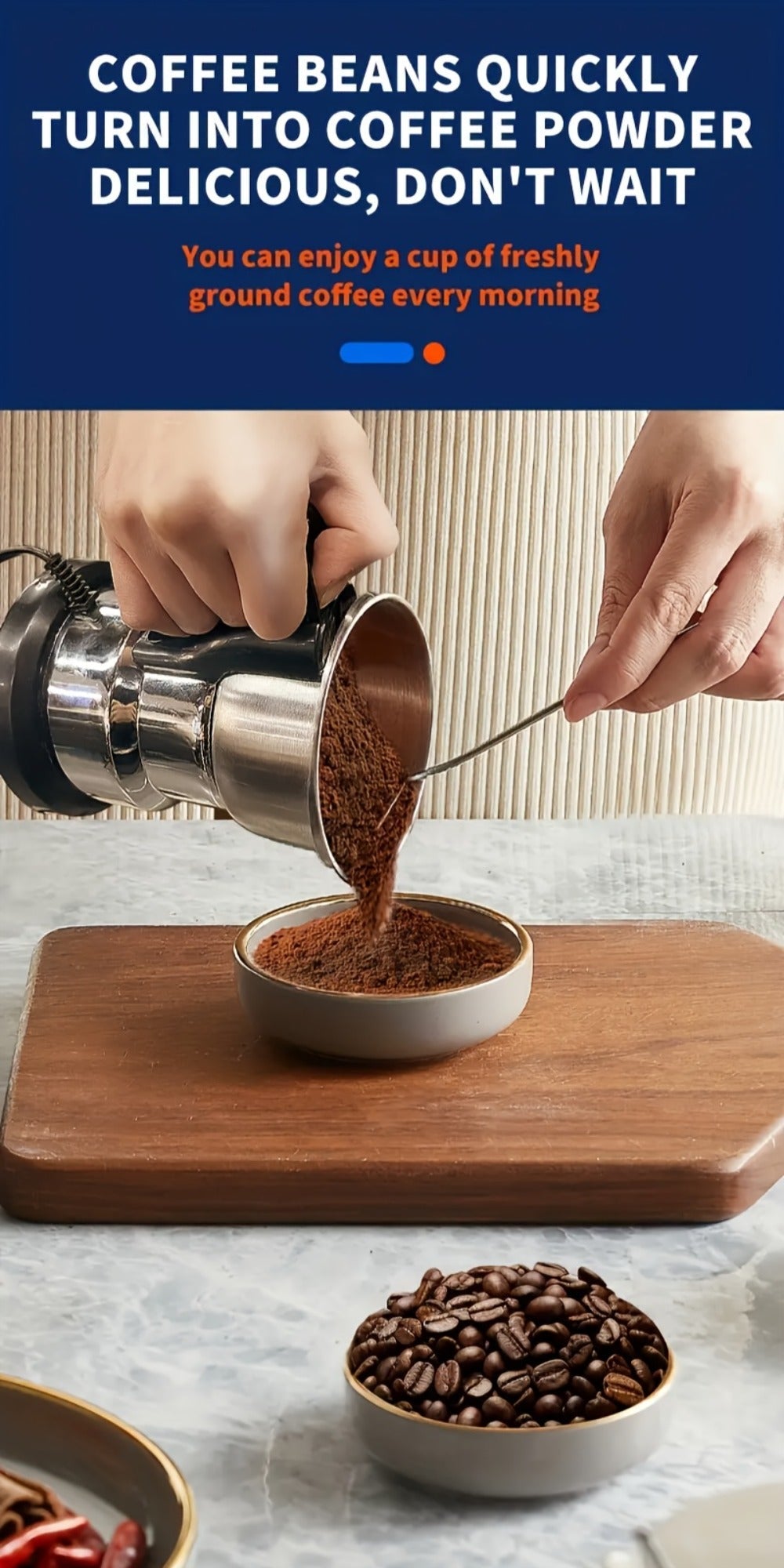 Electric Coffee Grinder 300W 4-Blade Stainless Steel Spice Nut Bean Grinder 400g 14oz Deepen Chamber Wet Dry Food Processor 10-Second Fast Grinding One-Button Control