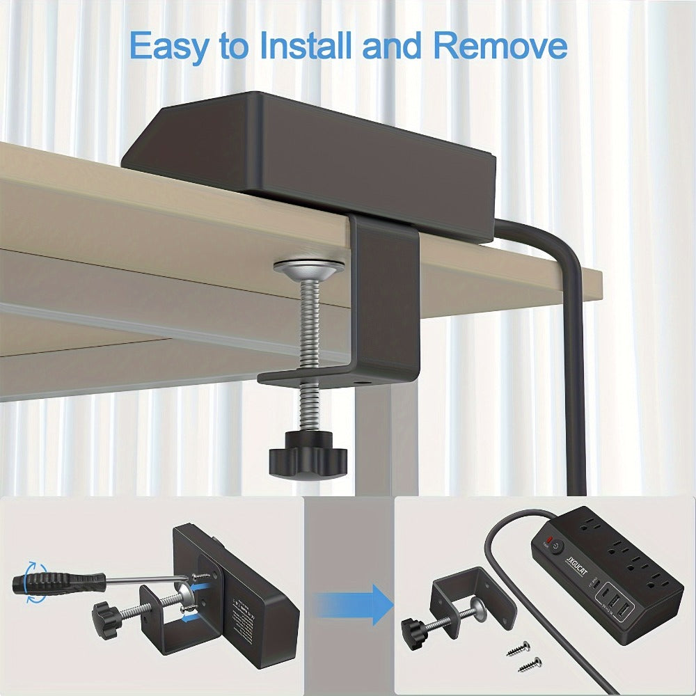 Desk Clamp Power Strip with USB-C PD 20W Fast Charging - 4 AC Outlets 4 USB Ports Surge Protector 1050J 8.8Ft Flat Plug Extension Cord Removable Clamp Fits 1.8 Inch Tabletop Edge Home Office Gaming