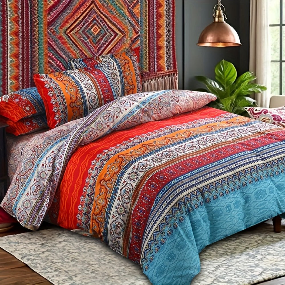 Bohemian Floral Quilt Comforter Set ¨C Soft Microfiber Lightweight Bedding for All Seasons, Twin Queen King ¨C Rose Red, Scarlet & Dark Pink