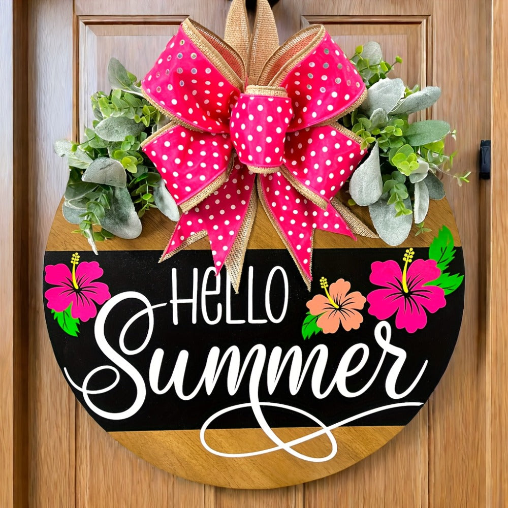 Summer Door Hanger for Front Door - Hello Summer Spring Wreath All Season Door Decor Farmhouse Hanging Sign for Home Porch Entryway Indoor Outdoor Wall Decoration