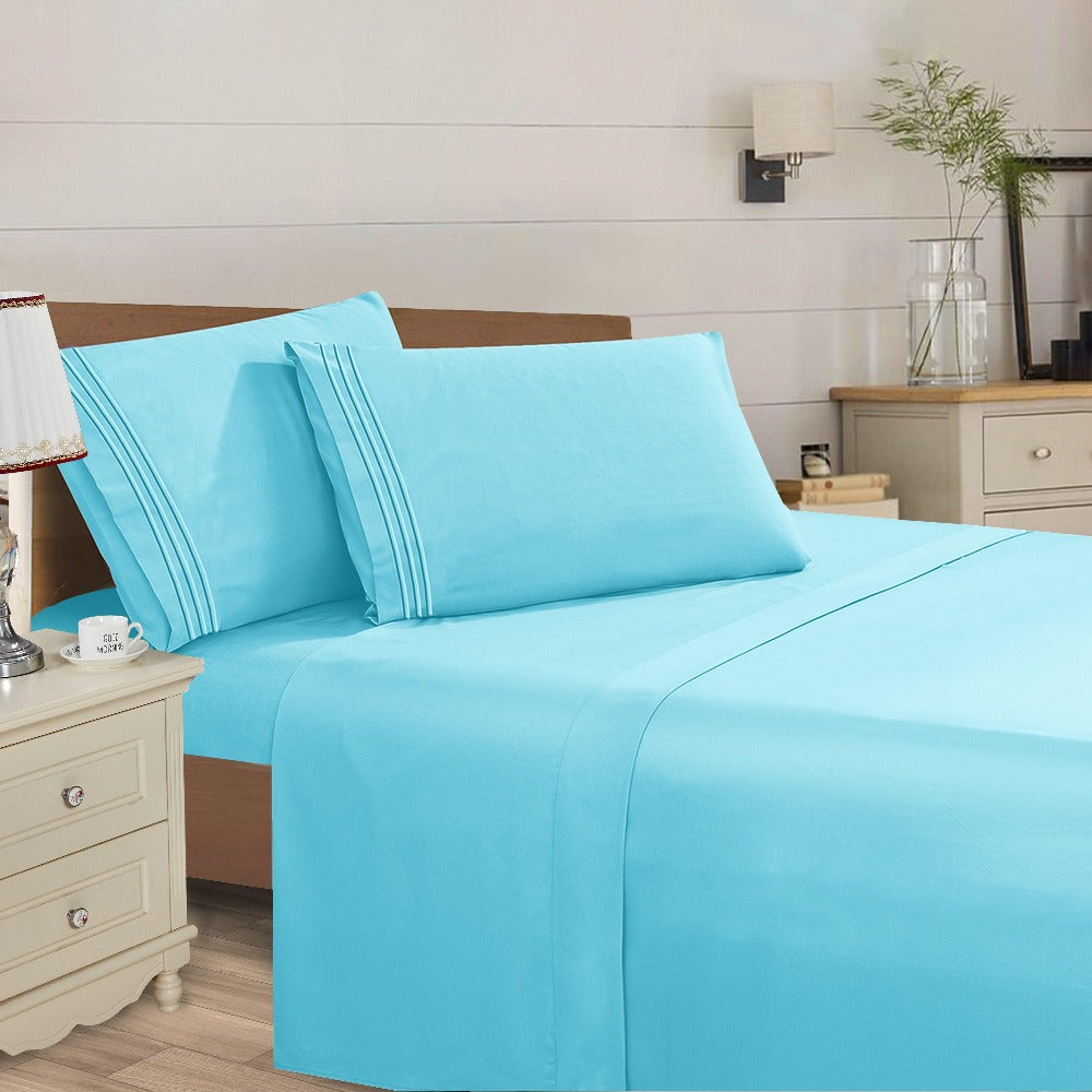 Microfiber Bed Sheet Set 4-Piece Deep Pocket Cooling Sheets Twin Full Queen King Cal King Split King ¨C Soft Wrinkle Fade Resistant Hotel Quality Bedding