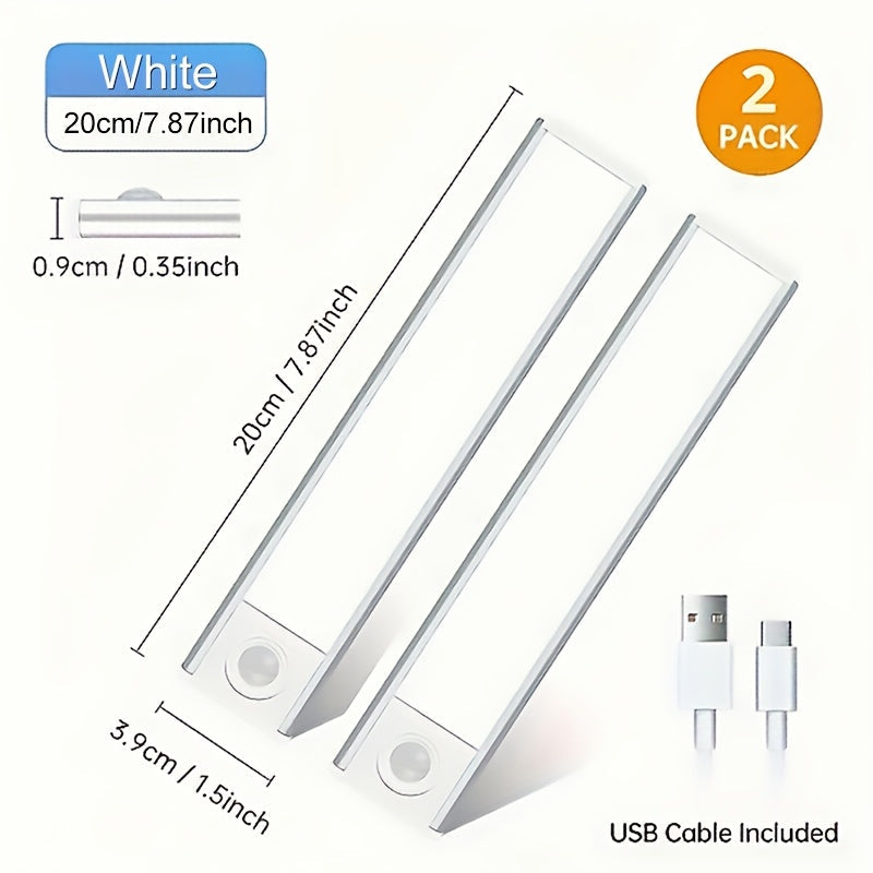 Motion Sensor Under Cabinet Lights 2 Pack | Wireless USB Rechargeable Dimmable 3 Color Temperatures Stick-On Magnetic LED Light for Kitchen Cabinet Wardrobe Stairs Cupboard
