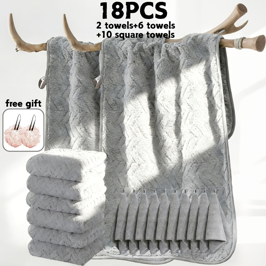 Microfiber Bath Towel Set 18/20pcs - Coral Fleece Absorbent Quick Dry Soft Large Bath Towels for Home Bathroom Spa Gift with Washcloths Bath Ball