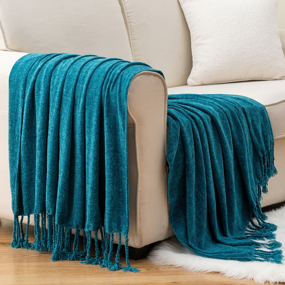 Chenille Fringe Throw Blanket ¨C 180-200gsm Velvety Soft Decorative Throw for Sofa & Couch, Home Decor, 50¡±¡Á60¡±, 17 Colors
