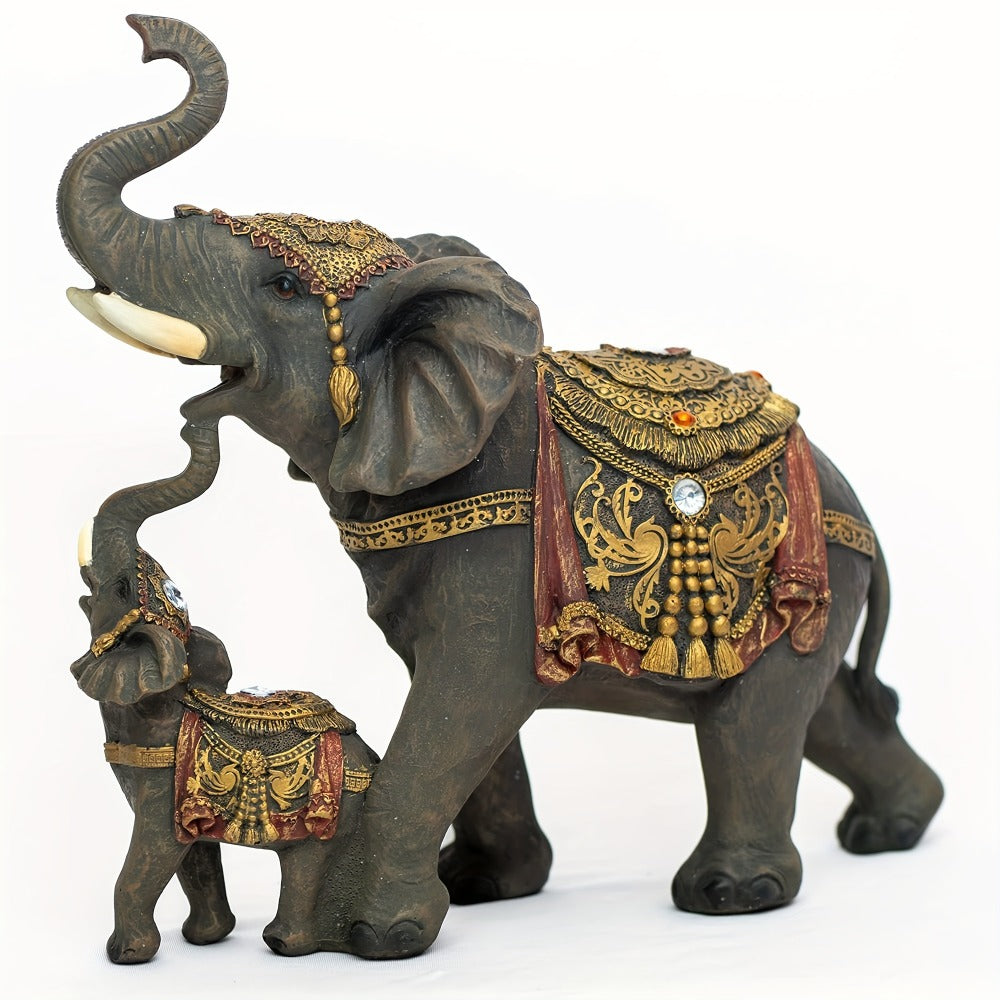 Elephant Statue Figurine for Home Decor ¨C Mama & Baby Elephant Trunk Up Lucky Sculpture 12 Inch Polyresin Good Luck Ornament for Living Room Office Desk Bedroom Housewarming Birthday Christmas Gift for Women