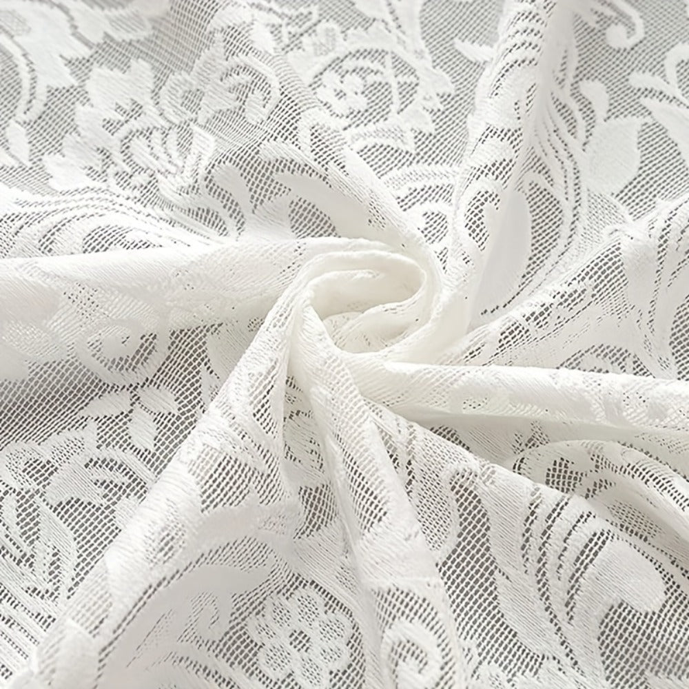 Sheer Curtain Rod Pocket Floral Lace Semi-Sheer Window Panel for Living Room Bedroom Kitchen Bathroom, 100% Polyester, Machine Washable, White Light Green Coffee