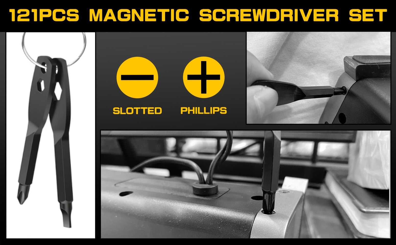 Magnetic Screwdriver Set 121-Piece ¨C Chrome Vanadium Steel, Non-Slip Handle, Multi-Size Bits with Storage Rack, Magnetic Bowl, Gloves & Nail Puller ¨C Complete DIY Tool Kit Gift for Men