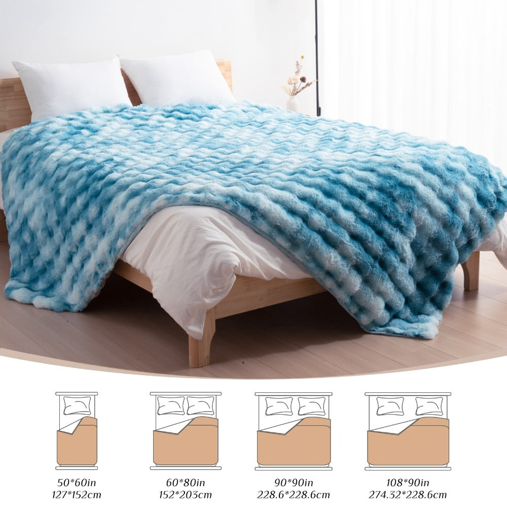 Faux Rabbit Fur Fluffy Blanket ¨C Thick Warm Soft Plush Throw for Bed & Living Room, Luxury Furry Blanket, 8 Colors, 4 Sizes