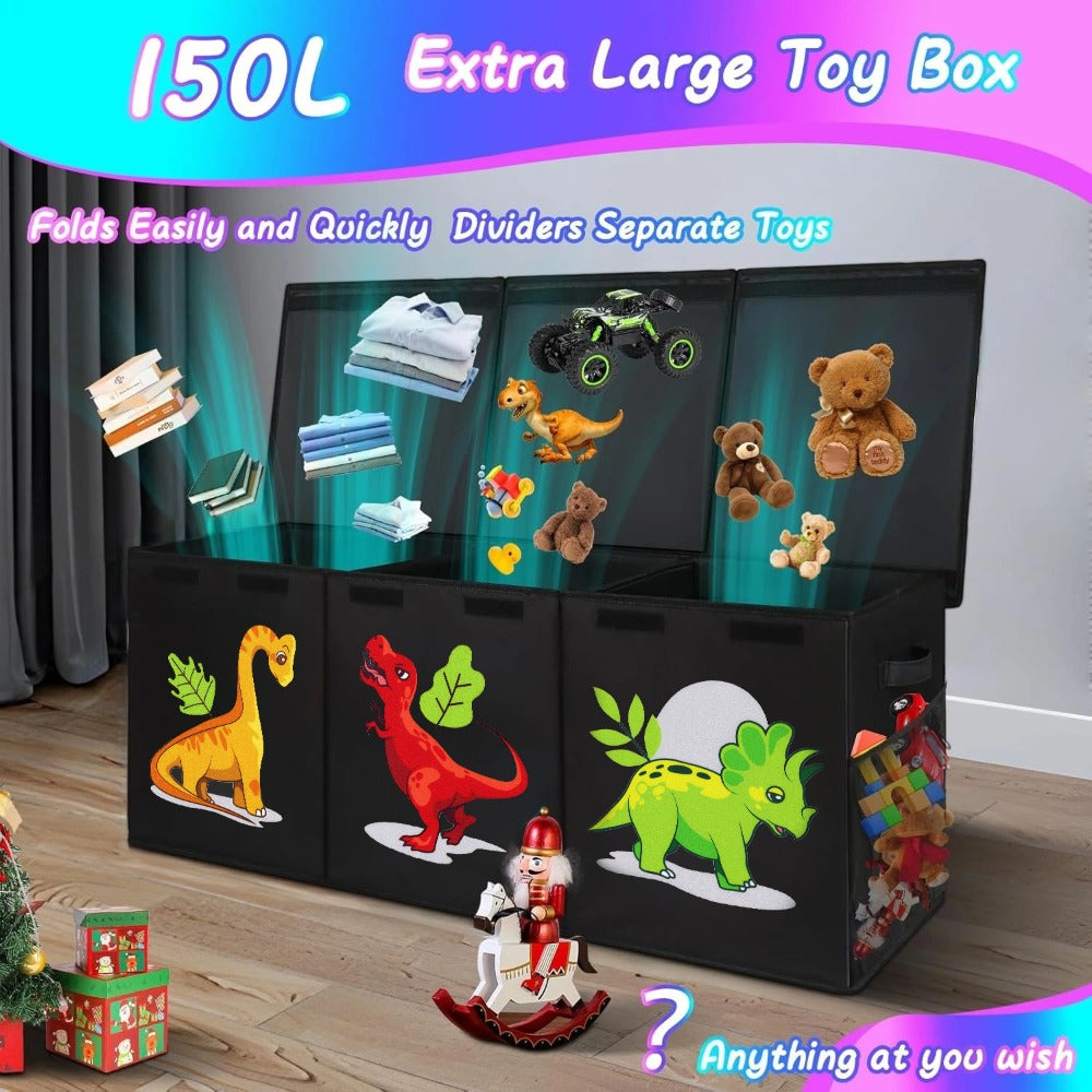 Kids Collapsible Storage Box with Lid Large Toy Chest Bin Organizer Durable Cardboard Flip Top Unicorn Dinosaur for Playroom Bedroom Nursery Boys Girls