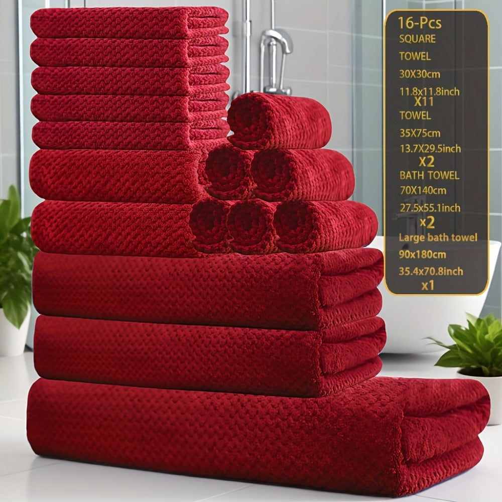 Coral Fleece Bath Towel Set 16 Piece 300GSM - Extra Large Bath Towel Washcloths Square Towels Soft Absorbent Quick Dry | 11 Colors | Hotel Home Travel Spa Gift Complete Bathroom Towel Collection