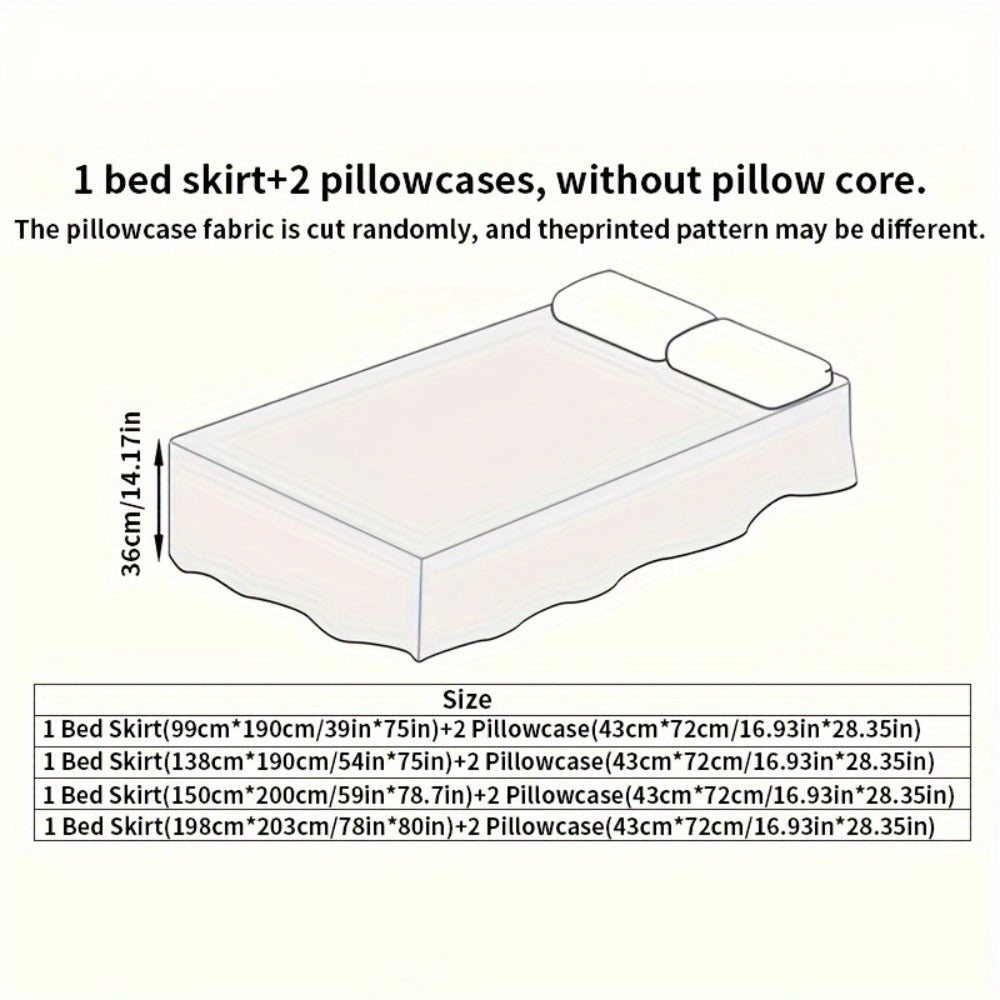 Floral Ruffle Bed Skirt Cool Mat 3 Piece Set with Pillowcase, Double Layer 360¡ã Full Wrap Washable Cooling Mattress Cover, Breathable Summer Bedding Set for Twin Full Queen King, Parisian Romantic Floral