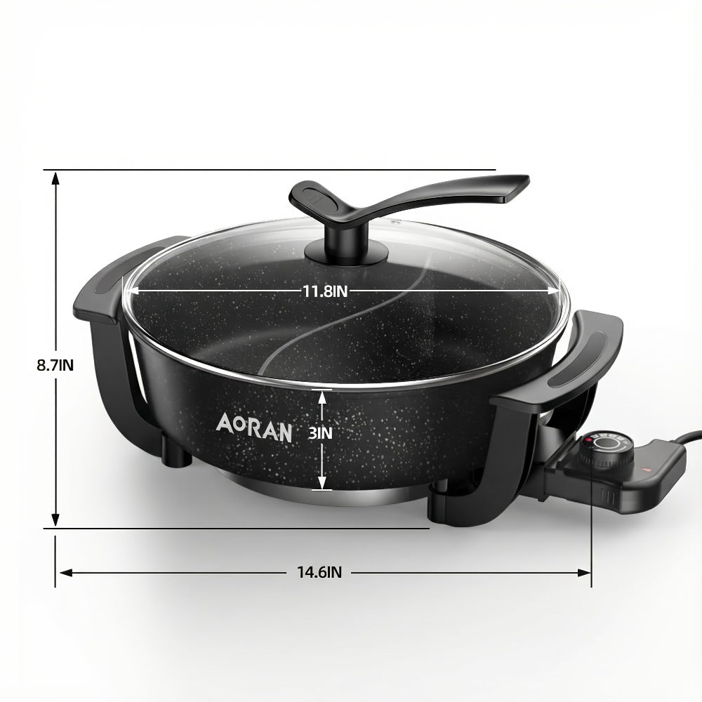 Mandarin Duck Hot Pot Electric ¨C Large Capacity Non-Stick Divided Hot Pot for Steaming, Boiling, Frying & Stewing, Quick Heating, US Plug, Perfect for Family Hot Pot Night