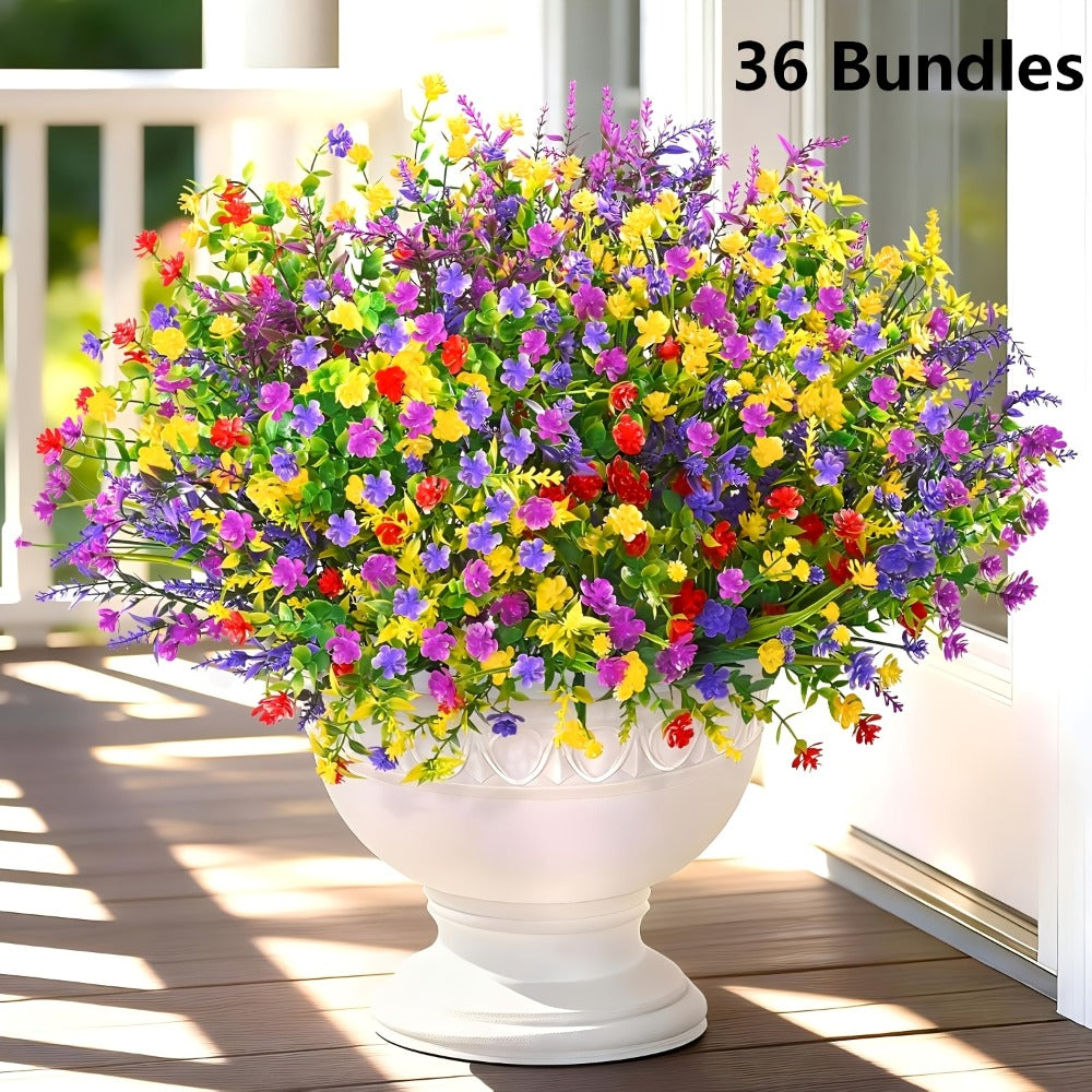 Artificial Flowers Outdoor UV Resistant Faux Daisy Bundles for Porch Patio Garden Decor - 9/18/27/36 Bundles Multicolor Realistic Fake Flowers Spring Summer Window Box Hanging Planter