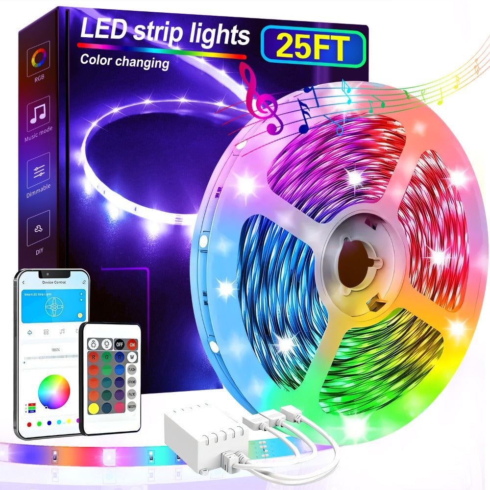 Color Changing LED Strip Lights RGB Music Sync App Remote Control 16 Million Colors Dimmable Timer DIY Smart Light Strip for Bedroom Living Room Party Holiday Christmas Decor 25ft 50ft 100ft 200ft 260ft