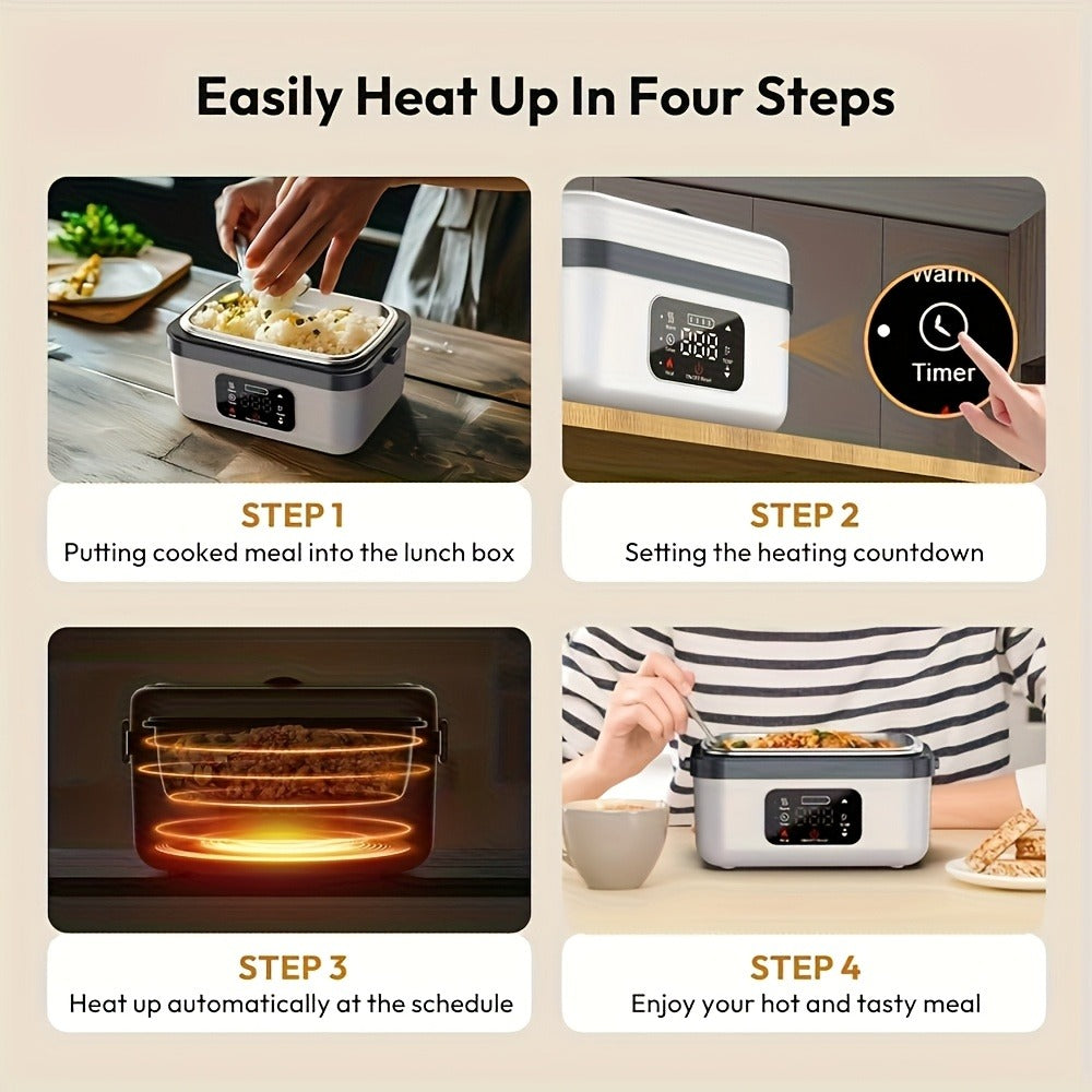 Electric Lunch Box 33.81oz Stainless Steel Heated Food Container Leak-Proof Portable Lunch Warmer for Work School Office