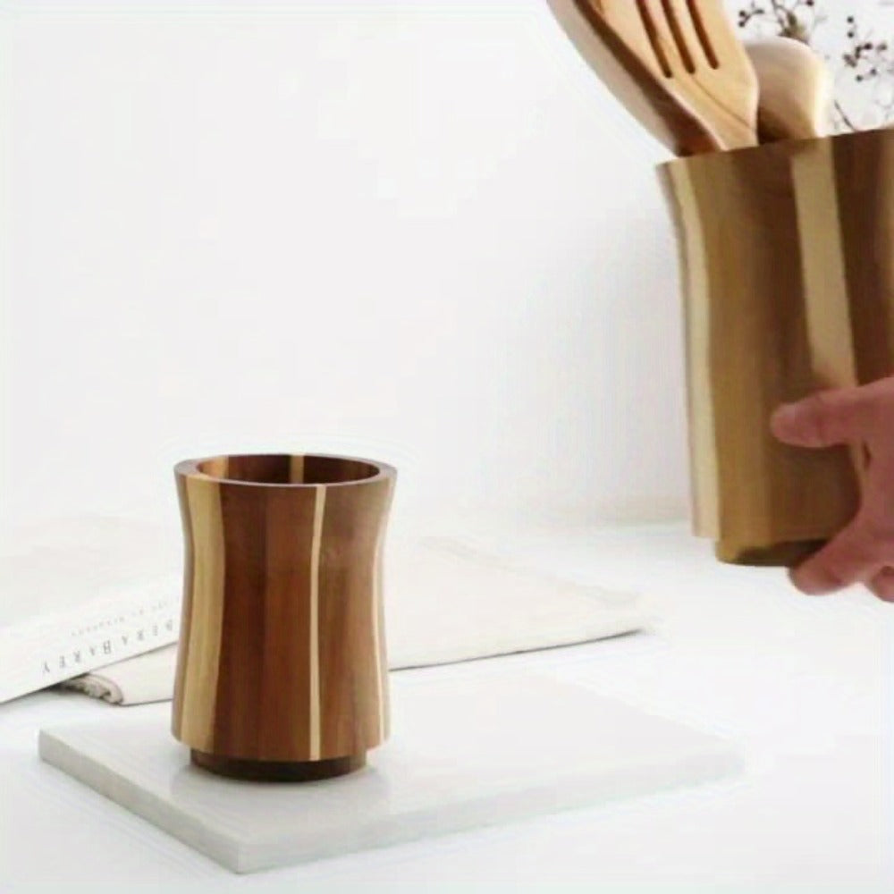 Utensil Holder & Chopstick Organizer - Wall-Mounted Wood Cutlery Storage, No Screws or Adhesive, Space-Saving Kitchen Cabinet Shelf for Spoons, Knives & Asian Chopsticks