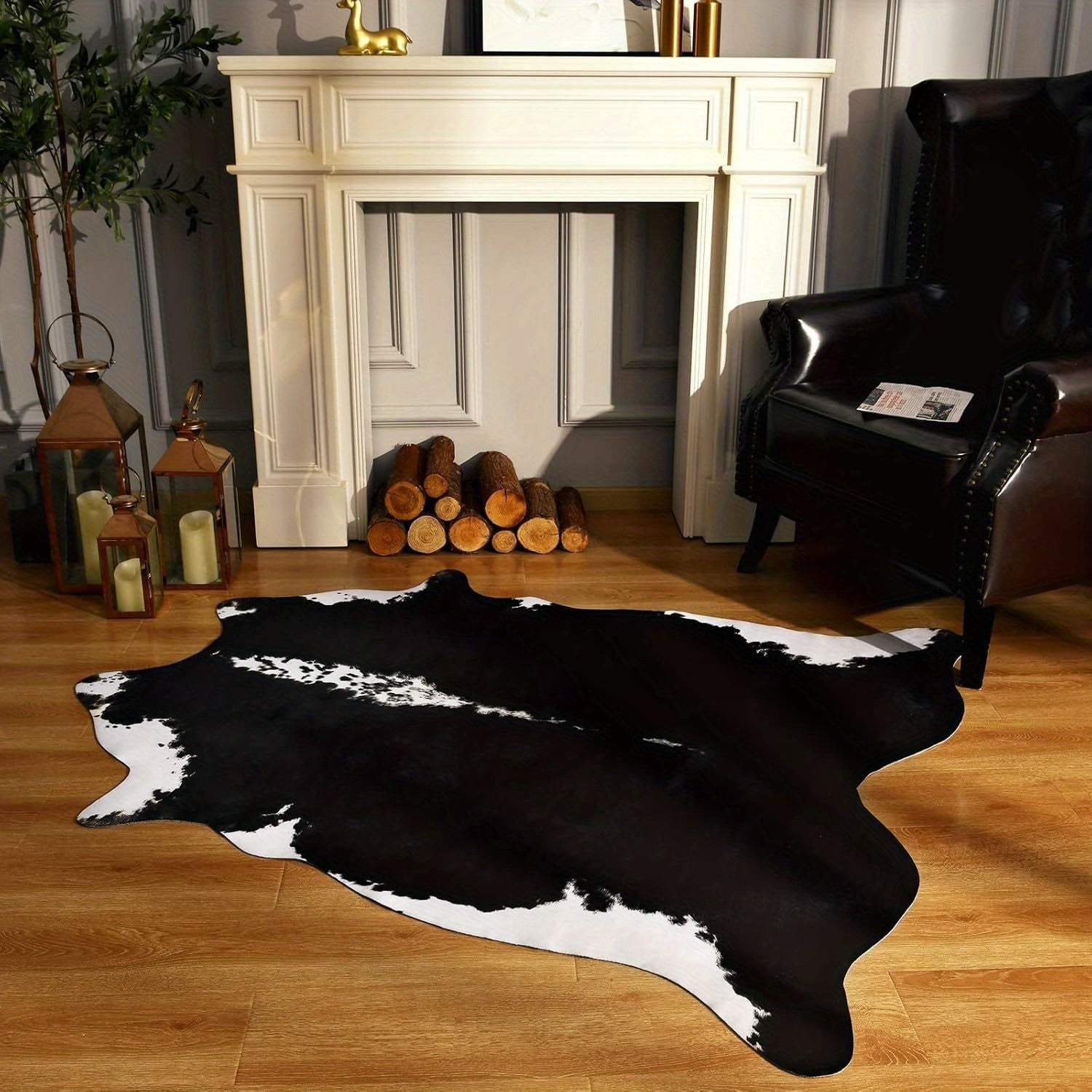 Cowhide Area Rug Faux Animal Print Rug Western Style Non-Slip Floor Mat for Living Room Bedroom Dining Room Office Boho Home Decor Cow Print Carpet