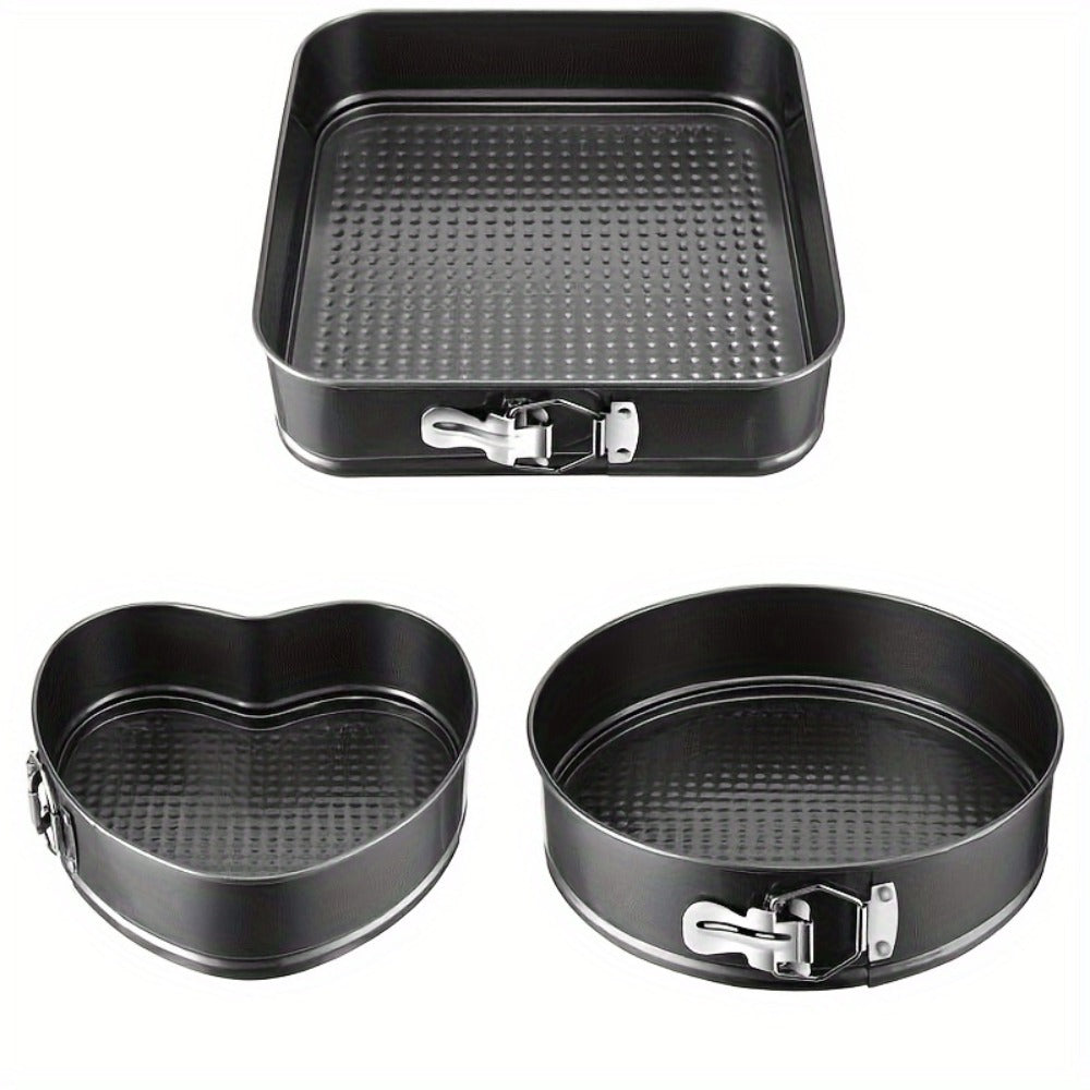 Springform Pan Set of 3 Nonstick Carbon Steel Cake Pan with Removable Bottom Round and Heart Shaped Easy Release Baking Pans for Cheesecake Layer Cake