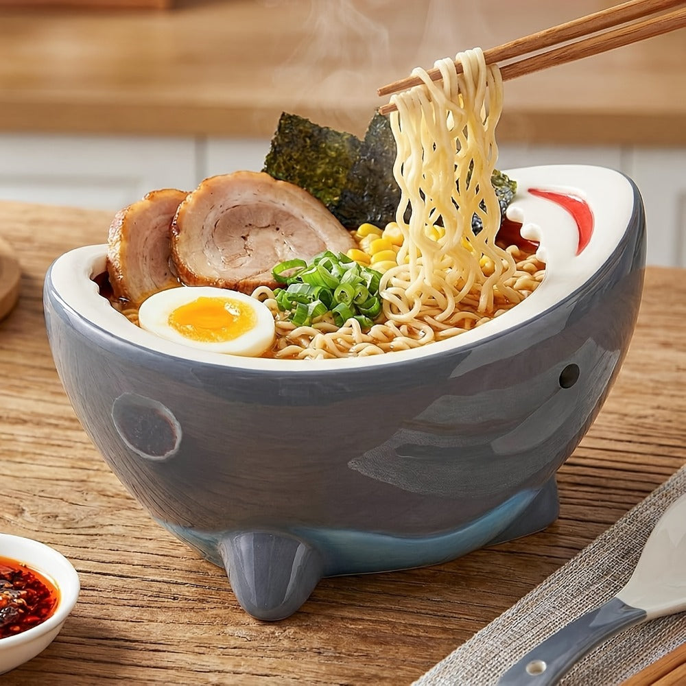 Shark Ramen Bowl 40oz ¨C Large Handmade Ceramic Serving Bowl for Soup, Snacks, Candy & Fruit, Cute Decorative Key Bowl for Entryway, Unique Funny Shark Gift for Home Kitchen