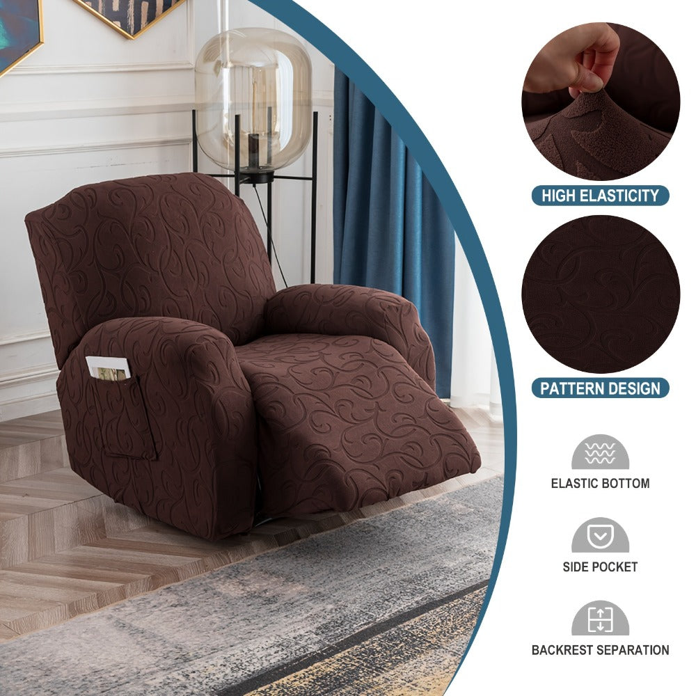 Recliner Chair Cover High Elasticity Stretch Swirl Pattern Slipcover Dust Scratch Resistant Washable Pet Friendly Fits Single Seater Sofa Massage Chair Living Room Furniture Protector