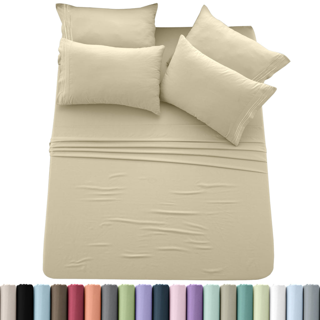 Brushed Microfiber Sheet Set 6pcs ¨C Soft Fade-Resistant Bedding 20 Colors Twin Twin XL Full Queen King Cal King Fitted Flat Pillowcases