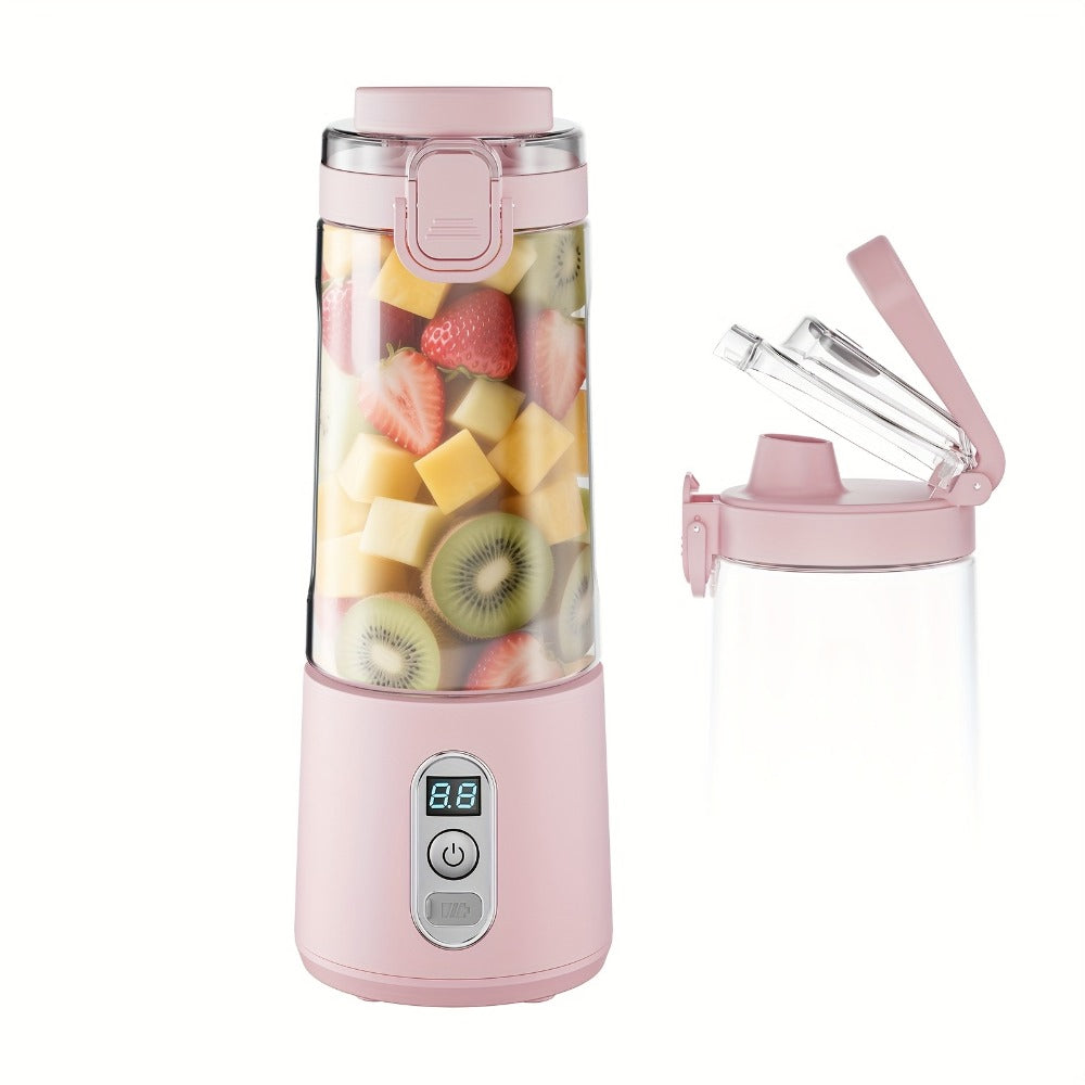 Portable Smoothie Blender USB-C Fast Charge 6-Blade Stainless Steel ¨C Digital Timer Battery Display High-Speed Ice Crush No-Spill Lid | Protein Shake Gym Travel Blender in Black Pink White