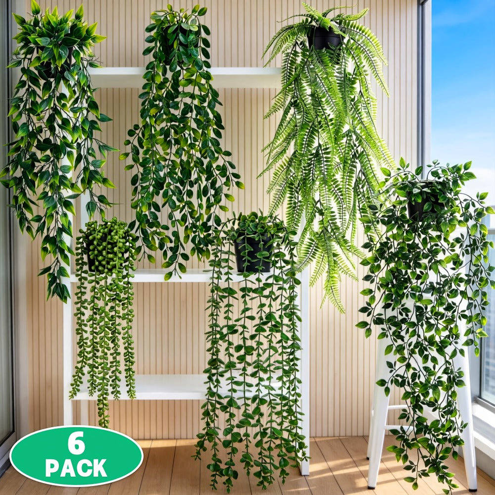 Artificial Hanging Ivy Vines ¨C Fake Eucalyptus & Mandala Green Vine Plants for Indoor Wall Decor ¨C Faux Hanging Plants for Bedroom, Bathroom, Balcony, Bookshelf & Living Room Aesthetic ¨C 6 or 8 Pack