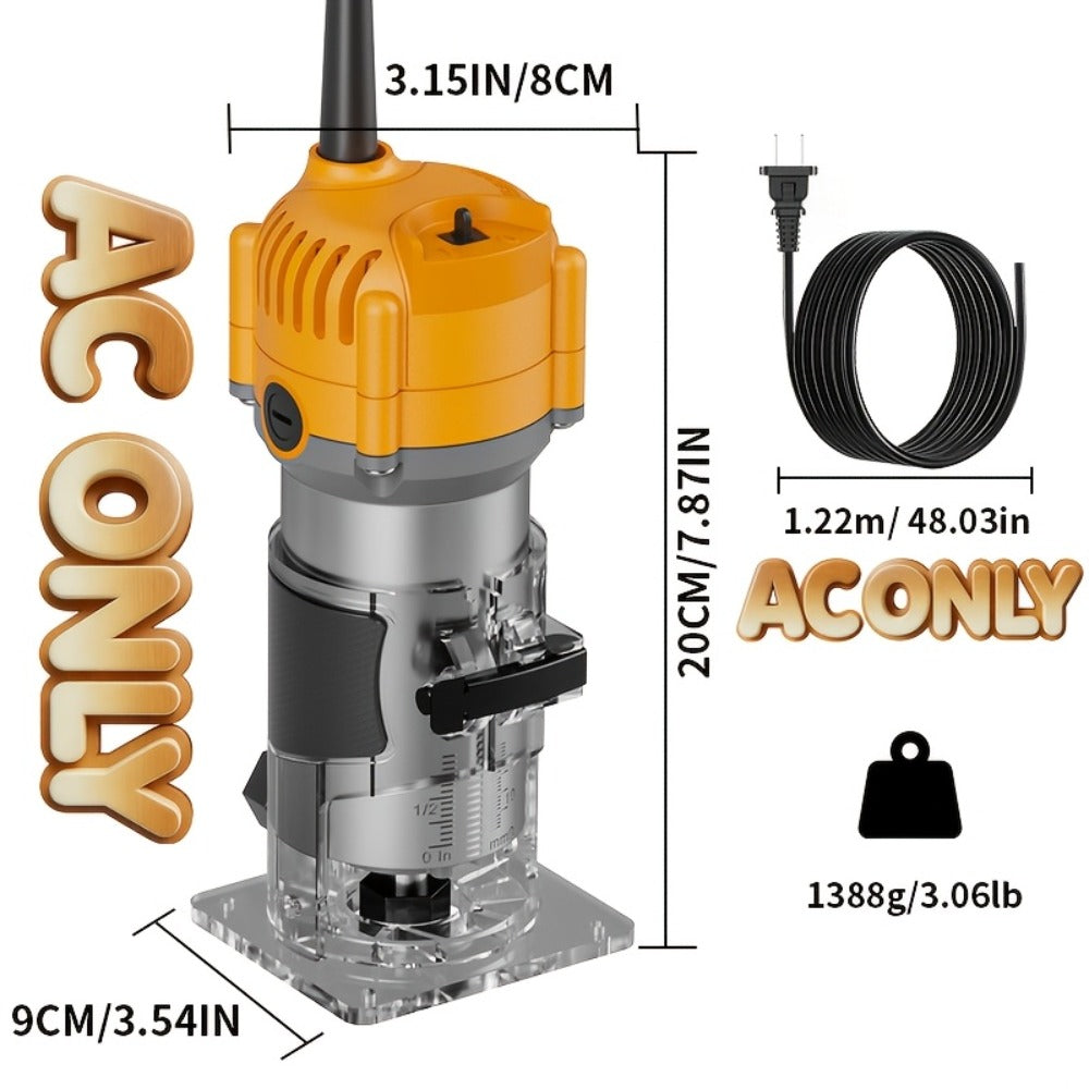 Wood Router Edge Trimmer 800W 6.1Amp Compact Hand Router Tool 35000RPM with Variable Speed, 1/4¡± Collet, Router Bit Set for Woodworking Slotting Carving Edge Treatment DIY Projects