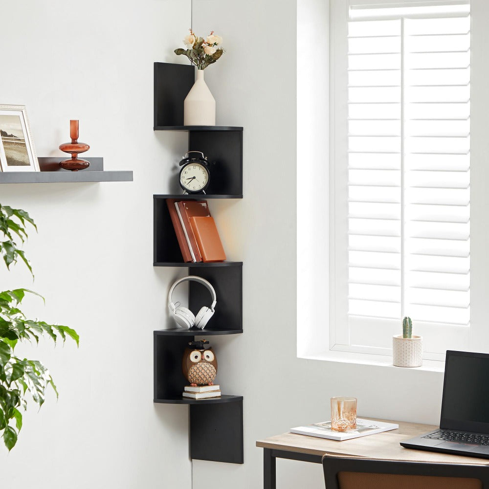 Corner Floating Shelf 5-Tier Wall Mount, Space Saving Storage Rack for Bedroom Living Room, Radial Display Organizer, Easy Install, 7.9¡±¡Á7.9¡±¡Á49.6¡±, Black White Brown Greige Beige