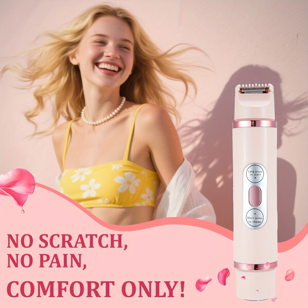 Electric Shaver for Women 2-in-1 USB Rechargeable - Wet & Dry Hair Removal for Bikini, Face, Legs, Underarms & Eyebrows, Portable Cordless Lady Shaver with Stainless Steel Blade, Pink