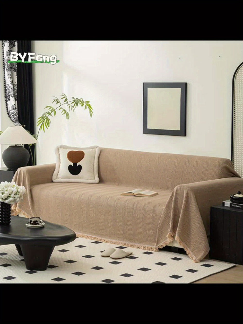 Herringbone Sofa Throw Cover with Tassels Jacquard Woven Solid Color Washable Polyester Sofa Blanket Slipcover for 3 4 Seater Couch Living Room - Grey Coffee Green Blue
