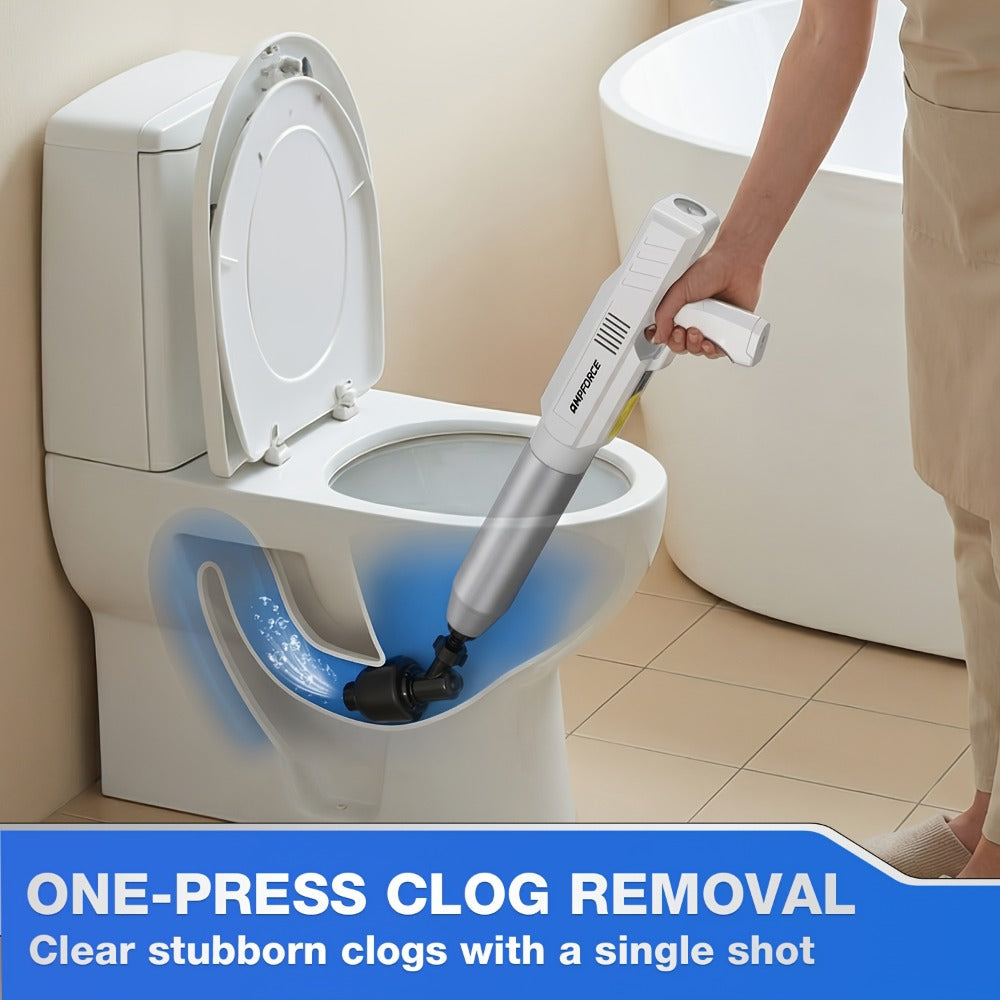Electric Toilet Plunger 8V Cordless ¨C High-Pressure Pneumatic Toilet Unclogger with Real-Time Pressure Display, Power Drain Opener for Clogged Toilets, Sinks & Floor Drains, Mess-Free & Reusable