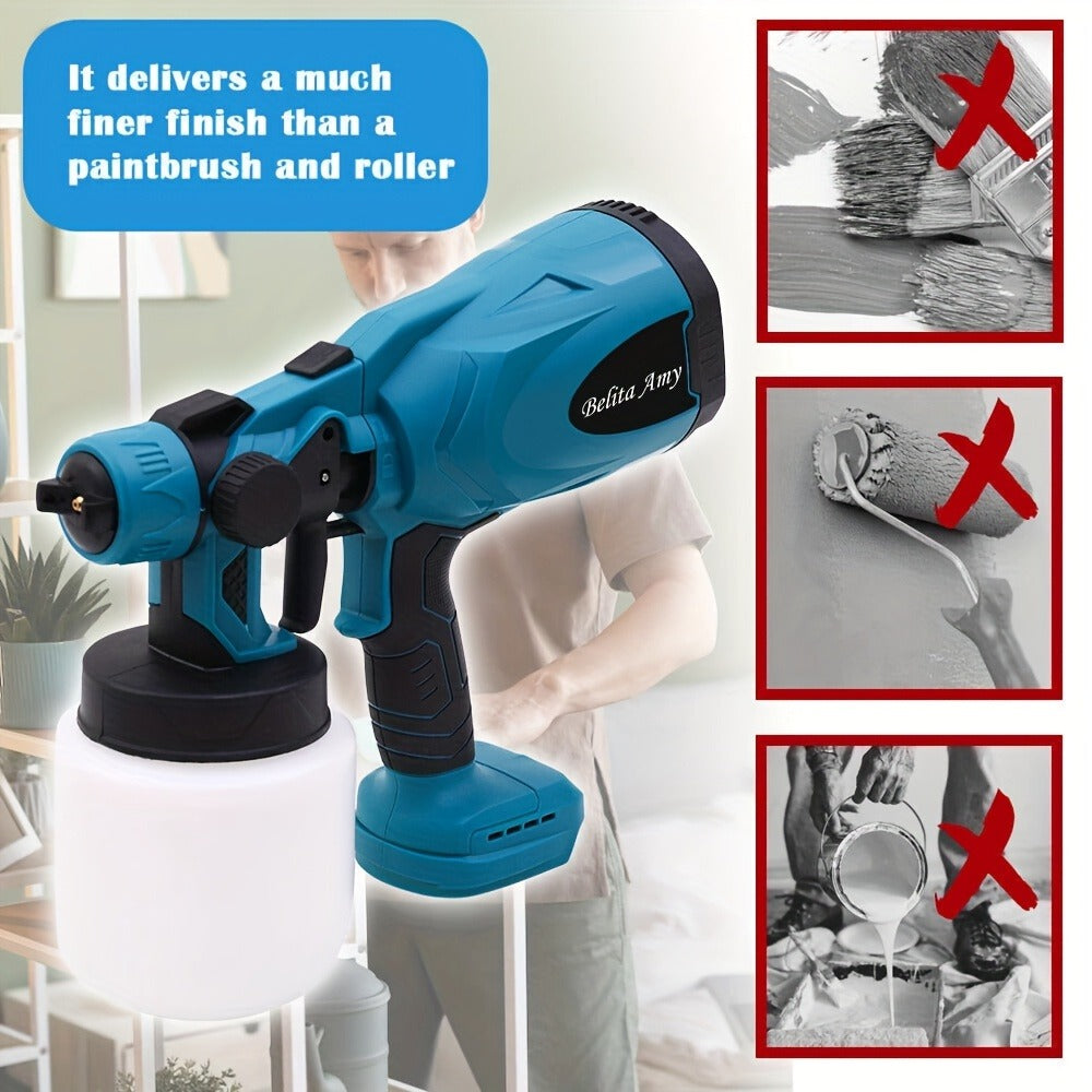HVLP Paint Sprayer Electric Spray Gun with 3 Spray Patterns & 27oz Container ¨C Cordless Airless Sprayer for House Painting, Furniture, Cabinets, Fence, Walls, Doors, Car DIY Projects