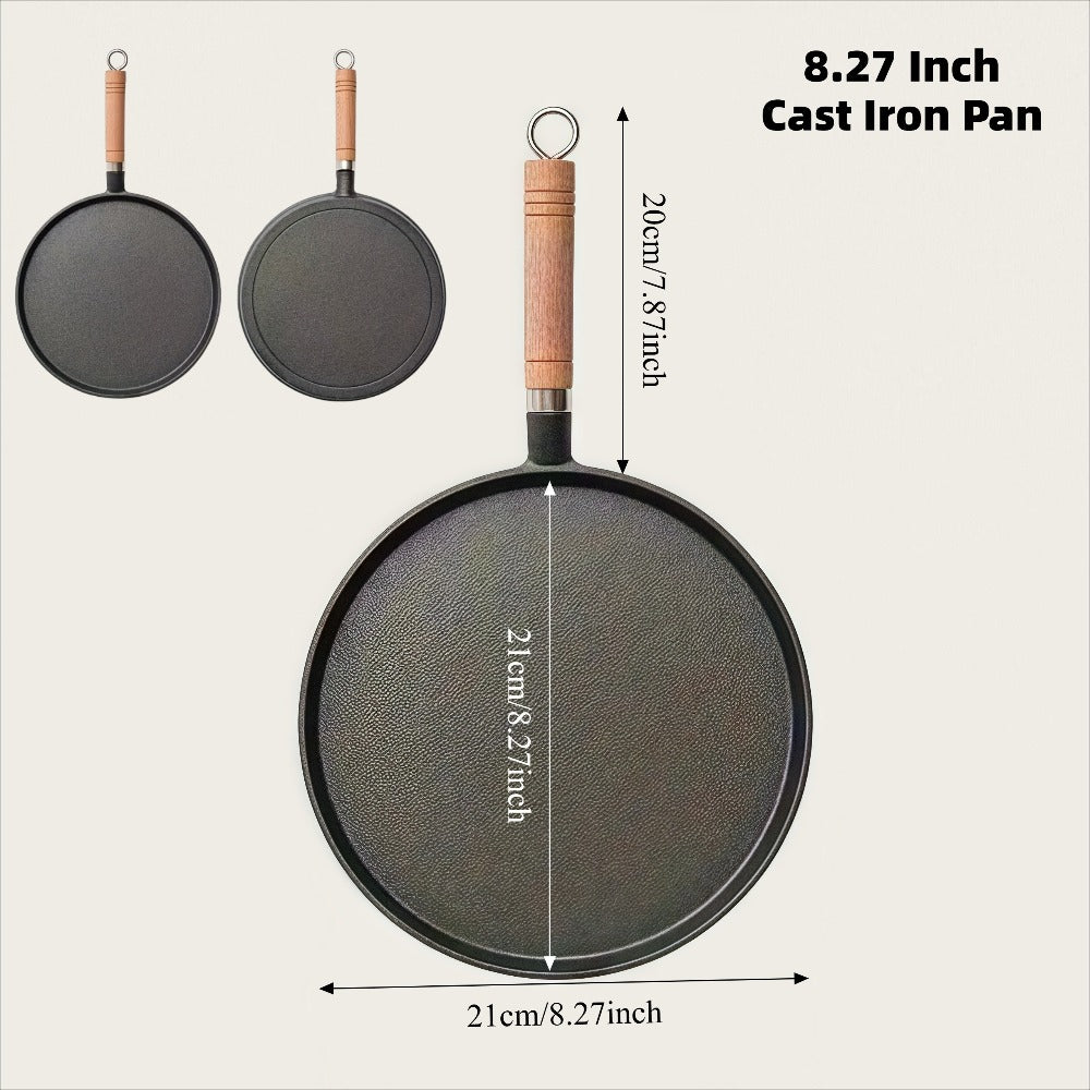 Cast Iron Skillet Non-stick Flat Pan 8.27/9.45/10.63 Inch for Pancakes Eggs & Crepes ¨C Induction Gas Campfire Compatible Breakfast Griddle Pan for Indoor Outdoor Cooking