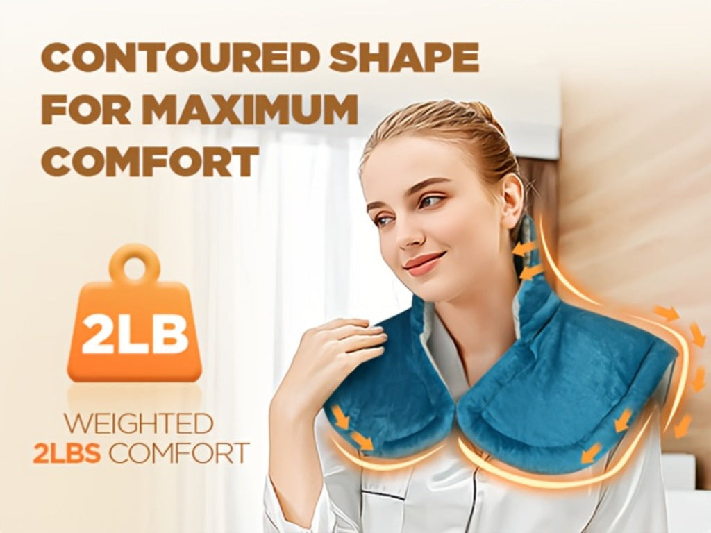 Heating Pad for Neck & Shoulders ¨C 130W Graphene Weighted Electric Pad, 6 Heat Settings, 4 Timers, Auto Shut-Off, Machine Washable