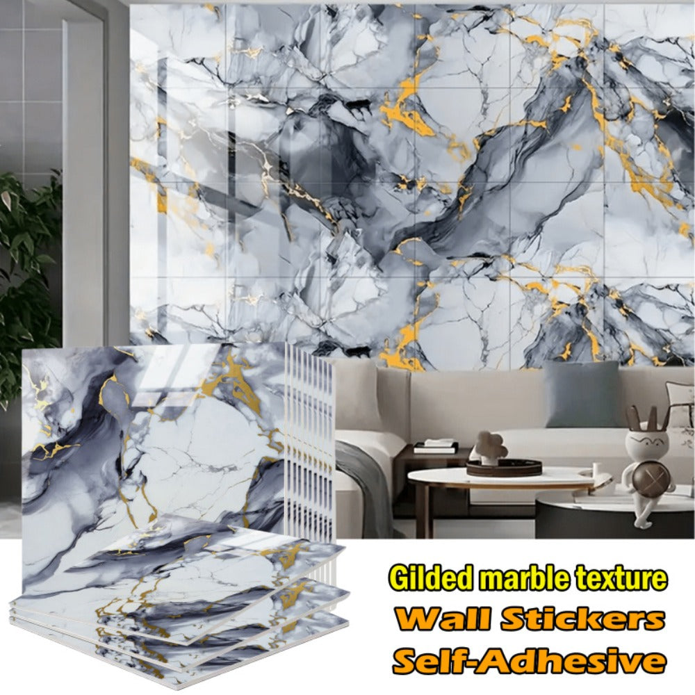 Self-Adhesive Marble Tile Stickers 11.8x11.8in Peel and Stick Wall Tiles for Bathroom Kitchen Backsplash ¨C Waterproof 3D Glossy Imitation Marble Wall Panel, Easy to Install, 50 or 100 Pack