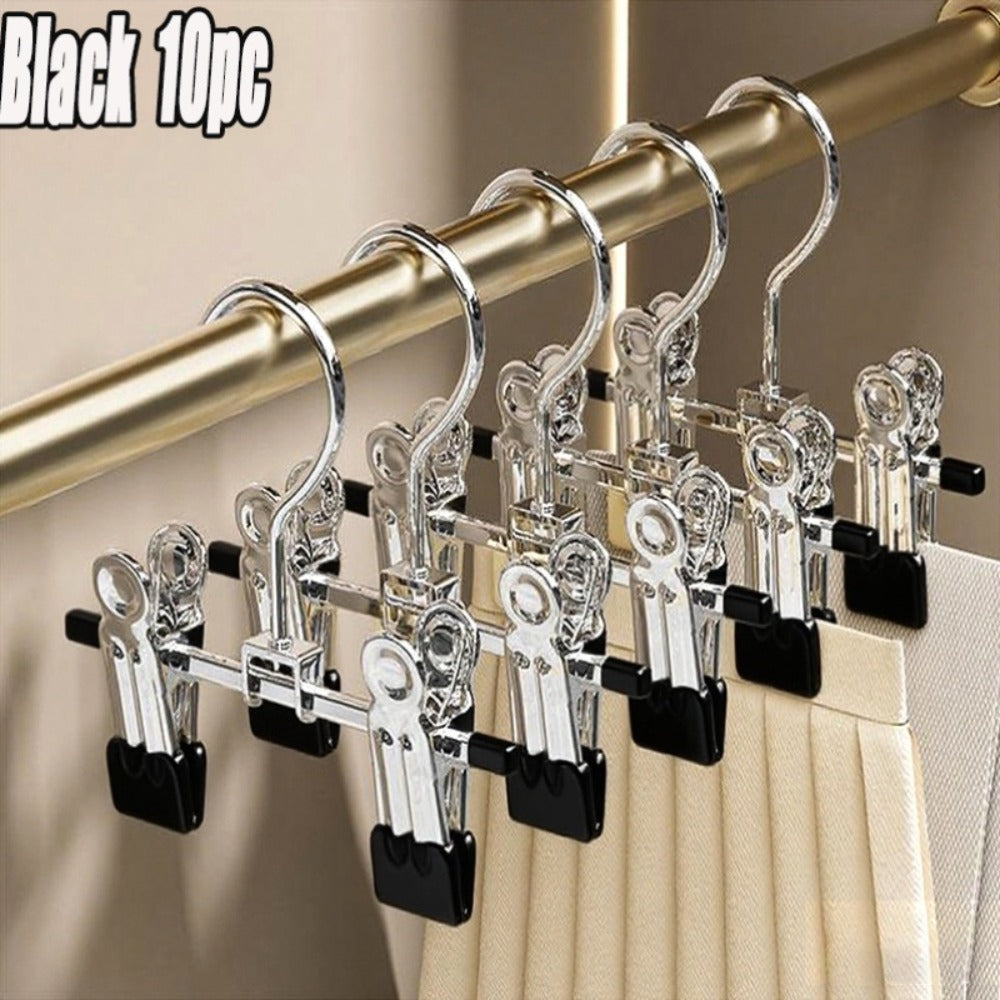Stainless Steel Clothes Hangers 10 Pack Non-Slip Non-Marking Retractable Metal Hangers with Sock Hook Space Saving Closet Organizer for Wardrobe Drying Laundry