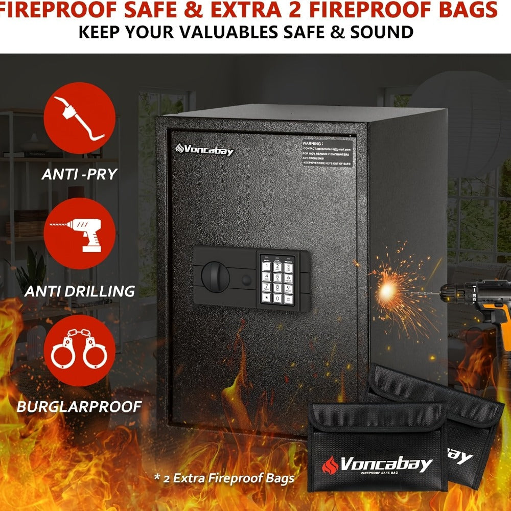 Home Security Safe Box with Sensor Light & Fireproof Bag ¨C Digital Keypad Lock Box with Backup Keys for Cash, Jewelry & Valuables ¨C Wall, Floor & Closet Mountable Safe (Multiple Sizes & Colors)