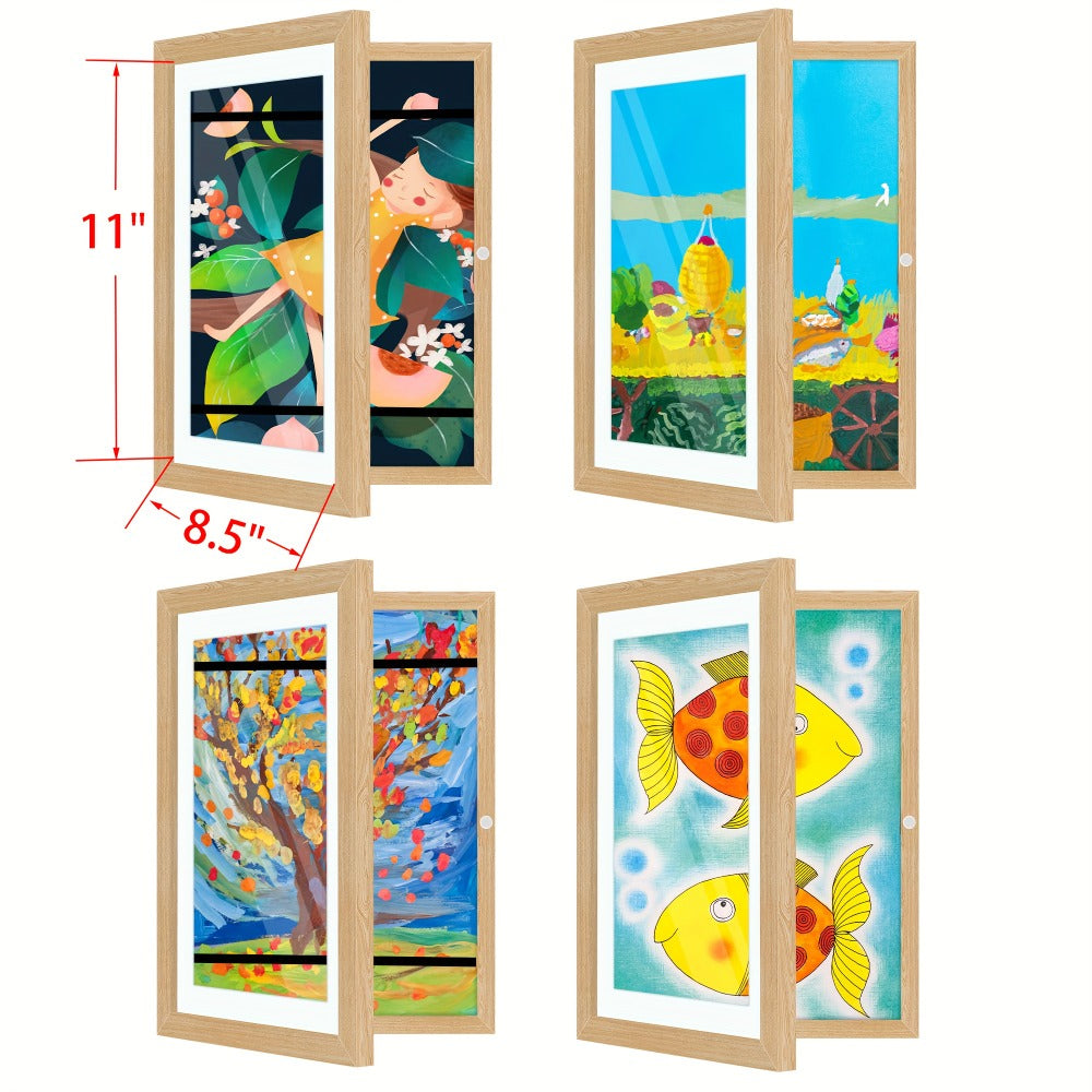 Kids Art Frame Changeable Front-Opening Display ¨C Children Artwork Picture Frame for 8.5x11 & 10x12.5 Drawings, Paintings & School Projects, Perfect Christmas & Holiday Gift, White / Wood / Black, 2/4/8 Pack