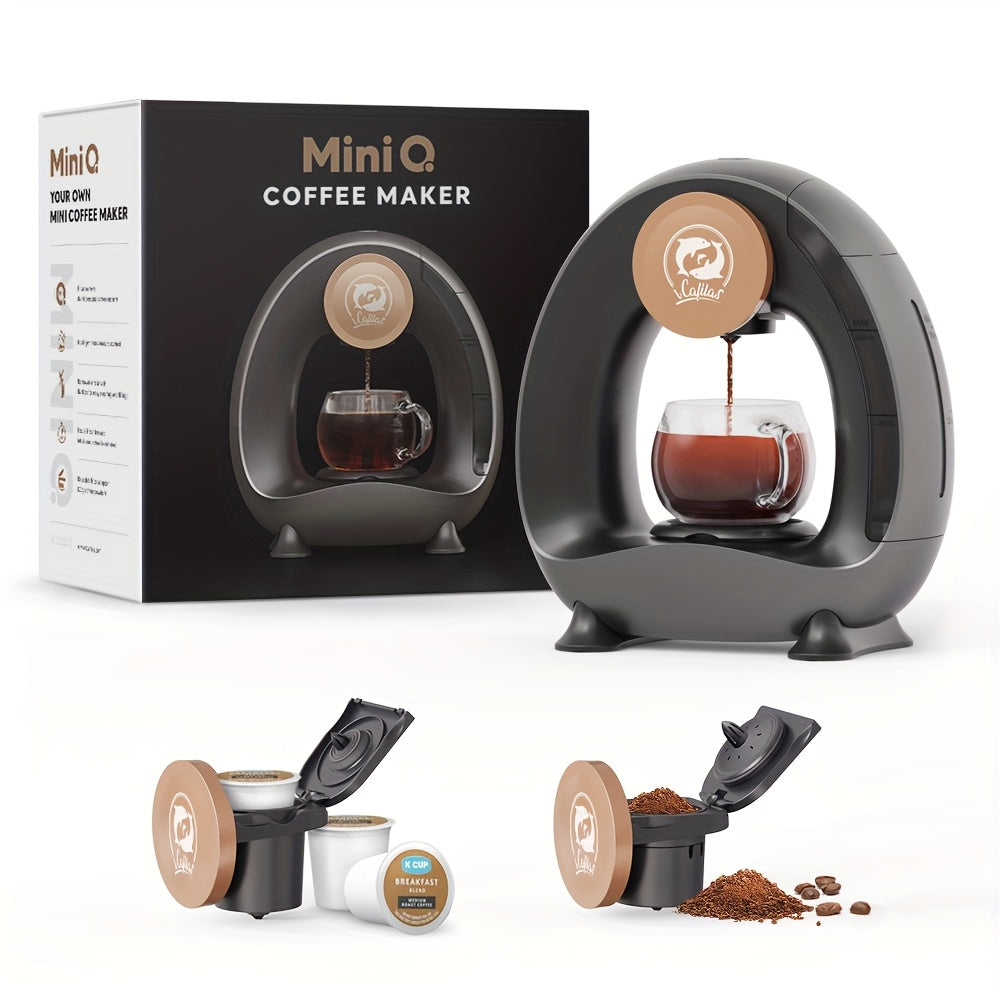 Single Serve Coffee Maker 2-in-1 K-Cup Compatible and Coffee Grounds - Mini Drip Coffee Machine 4-8oz Fast Brew for Home Office Travel Dorm, Compact Coffee and Tea Maker with Removable Tank Quiet Operation