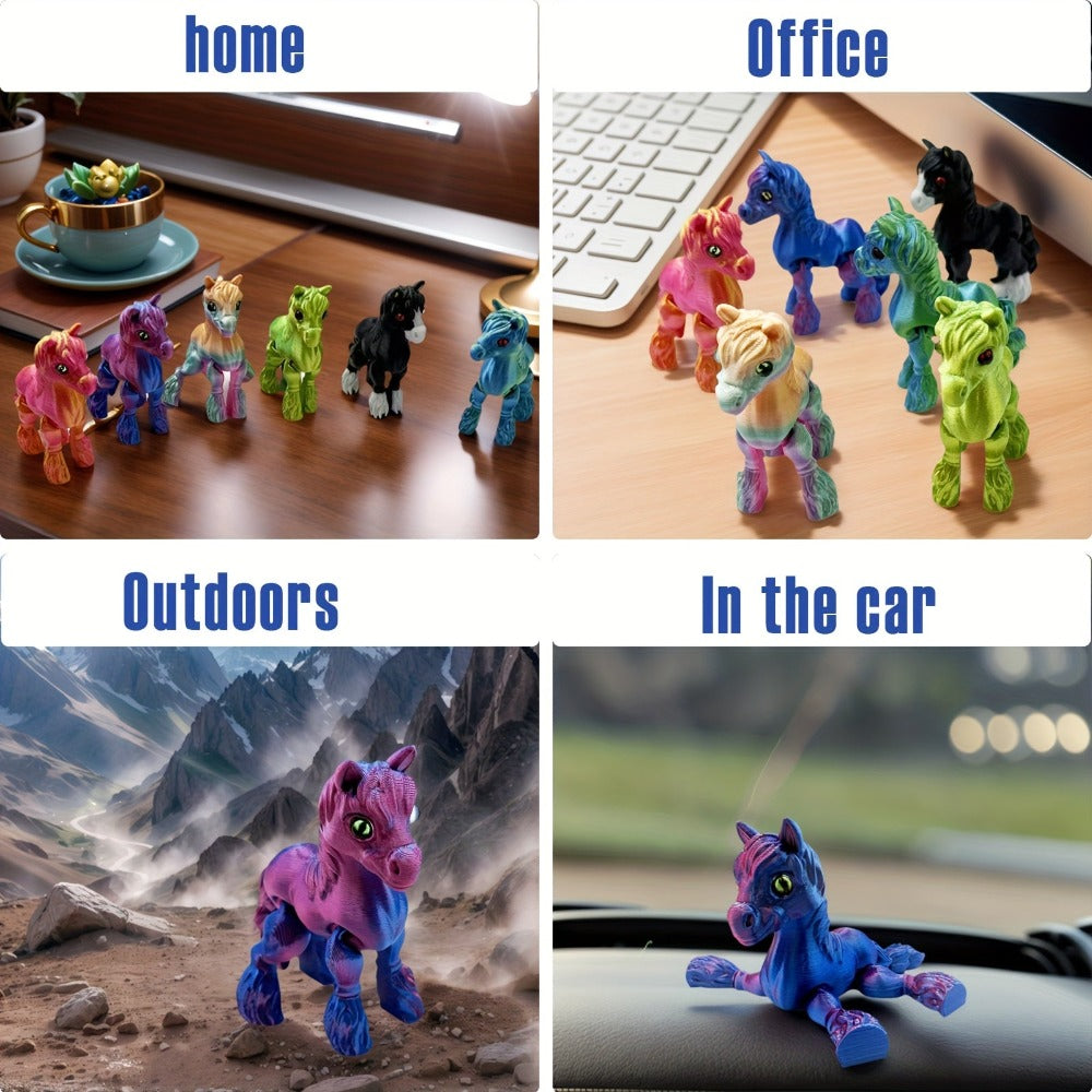 3D Printed Horse Figurines Set of 6 - Articulated Movable Joints Collectible Animal Statue Desktop Sculpture Home Office Decor Gift